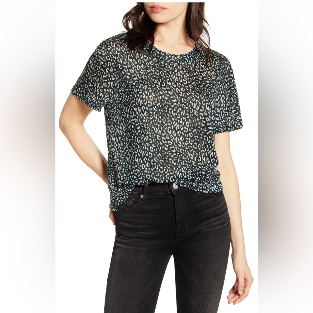 Current/Elliott The Clary Leopard Print Linen T-Shirt Size 1